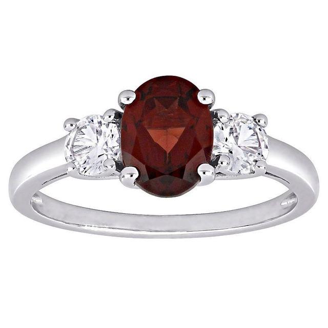 Stella Grace Sterling Silver Garnet & Lab Created White Sapphire 3-Stone Ring, Womens Multicolor Product Image