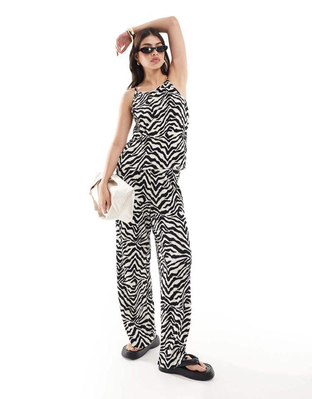 JDY plisse tank top in black & white zebra print - part of a set Product Image