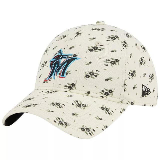 Womens New Era Cream Miami Marlins Chrome Bloom 9TWENTY Adjustable Hat Product Image