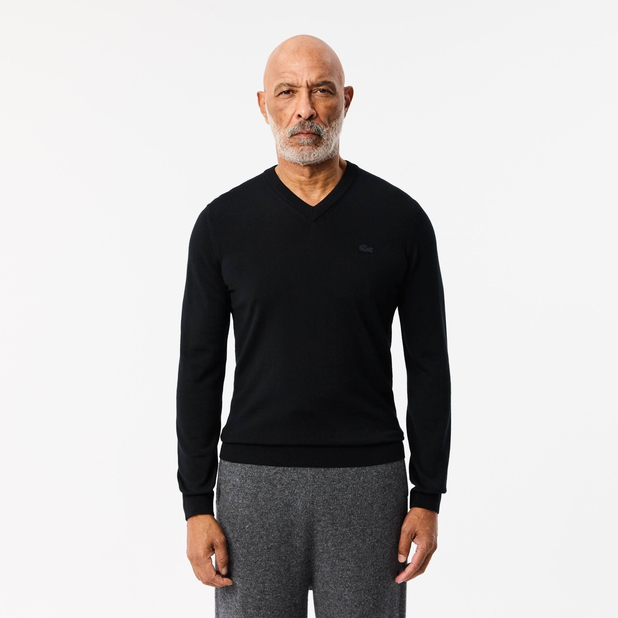 Merino Wool Monochrome V Neck Sweater Product Image