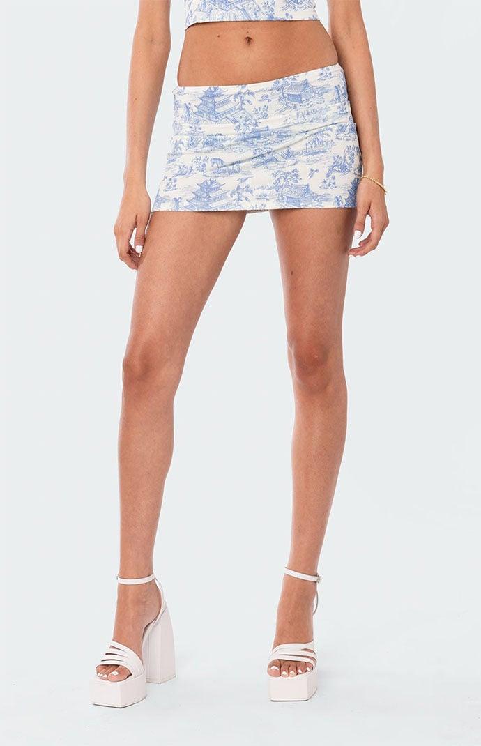 Edikted Womens Delft Print Low Rise Skirt - Product Image