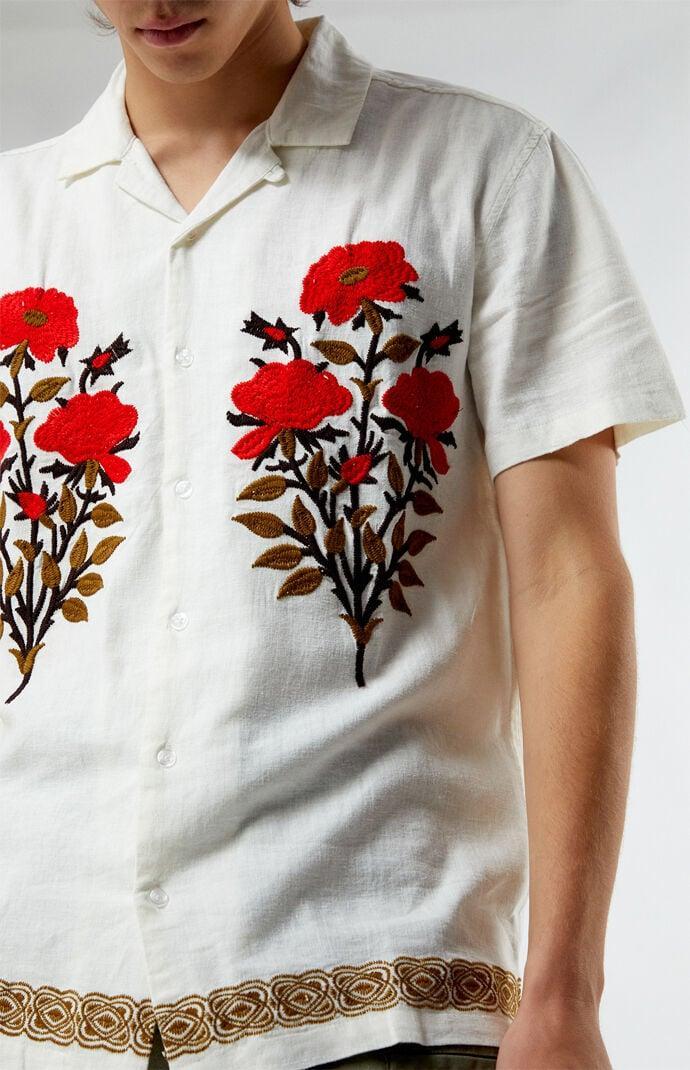 Mens Linen Embroidered Woven Shirt Product Image