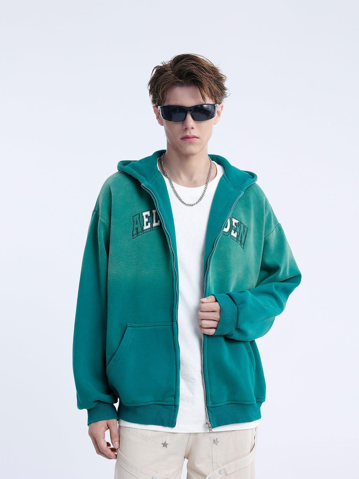 Aelfric Eden Gradient Embroidery Letter ZIP UP Hoodie Product Image