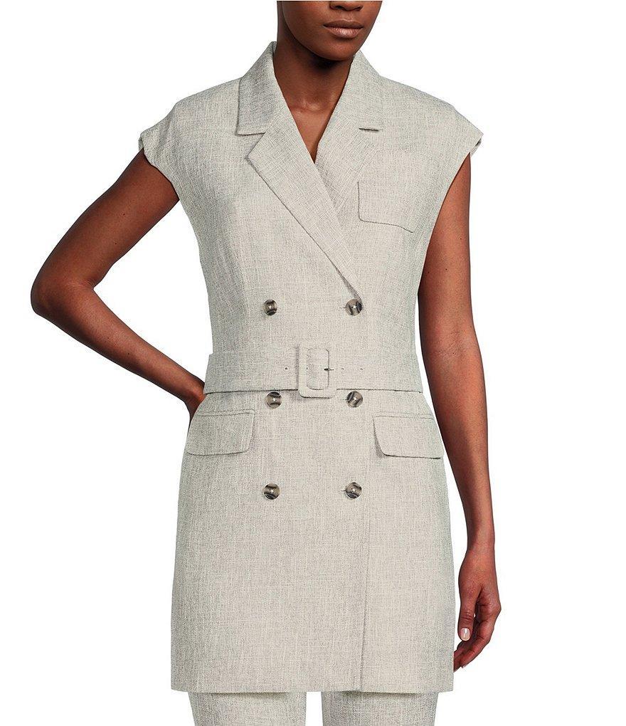 Calvin Klein Novelty Notch Lapel Double Breasted Sleeveless Coordinating Belted Vest Product Image