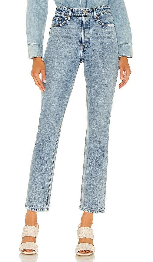 GRLFRND Karolina High Rise Straight Crop in Larchmont - Blue. Size 32 (also in 24, 31). Product Image