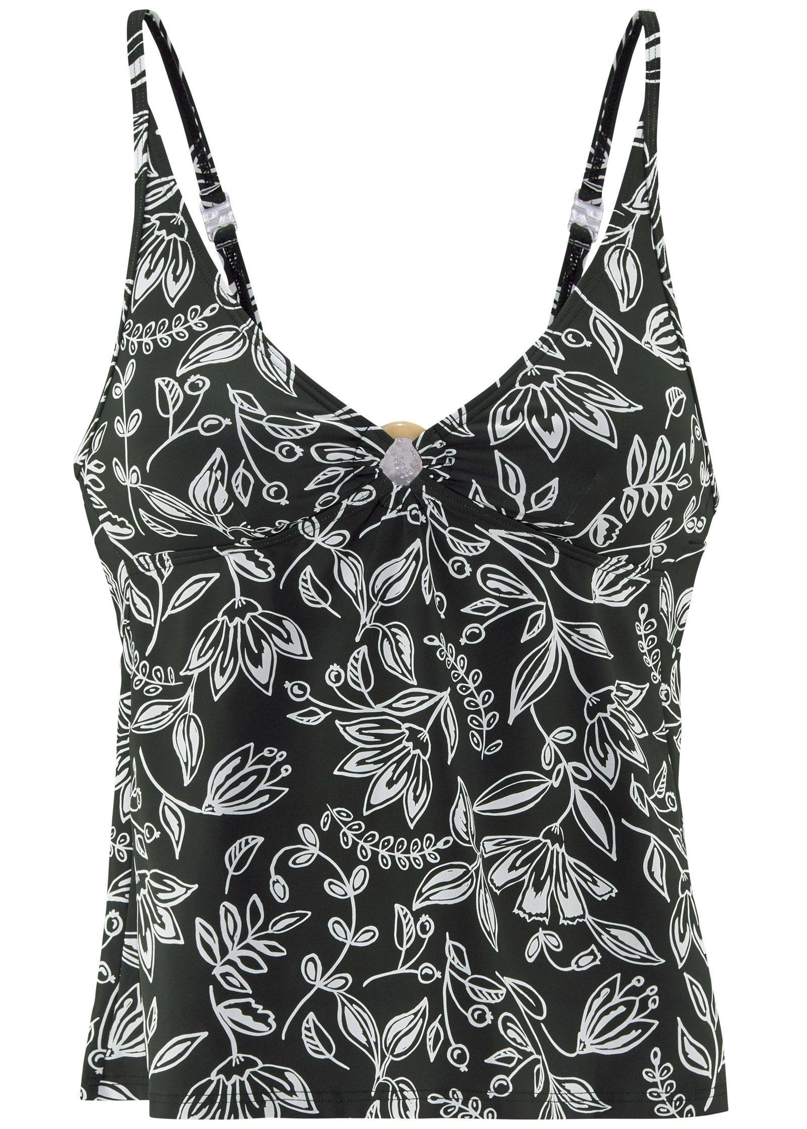 Triangle Halter Tankini Set - Black & White Floral Product Image