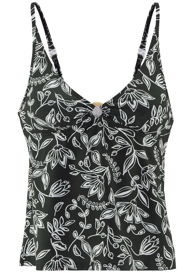 Triangle Halter Tankini Set - Black & White Floral Product Image