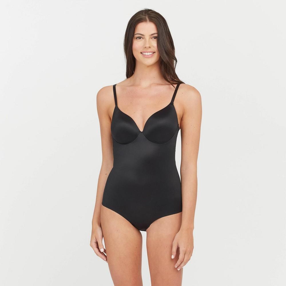 ASSETS by SPANX Womens Flawless Finish Shaping Micro Low Back Cupped Bodysuit Shapewear - Very Black 1X Product Image