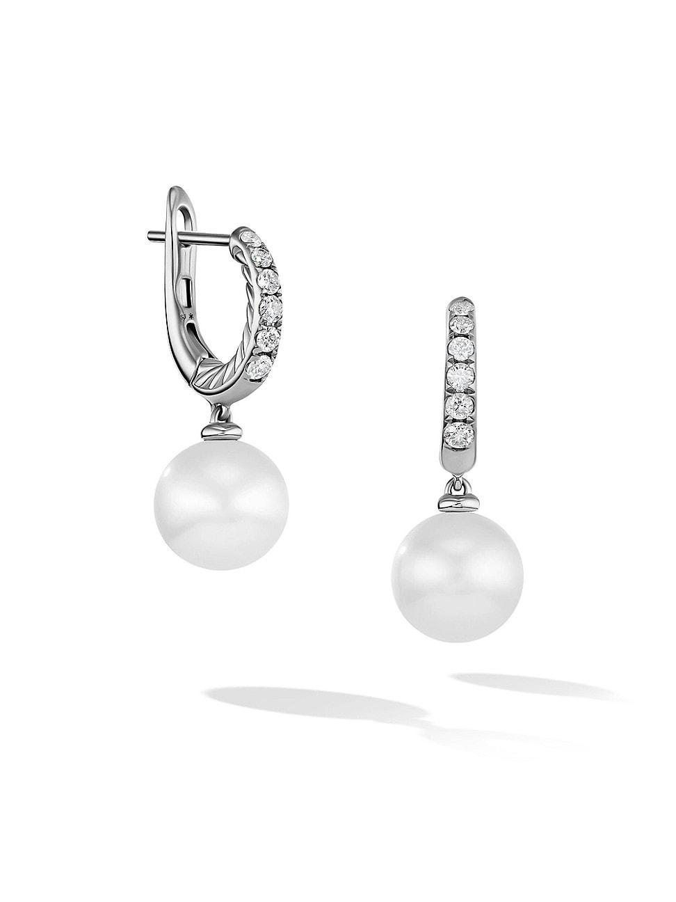 Womens Pearl And Pav Drop Earrings With Diamonds Product Image