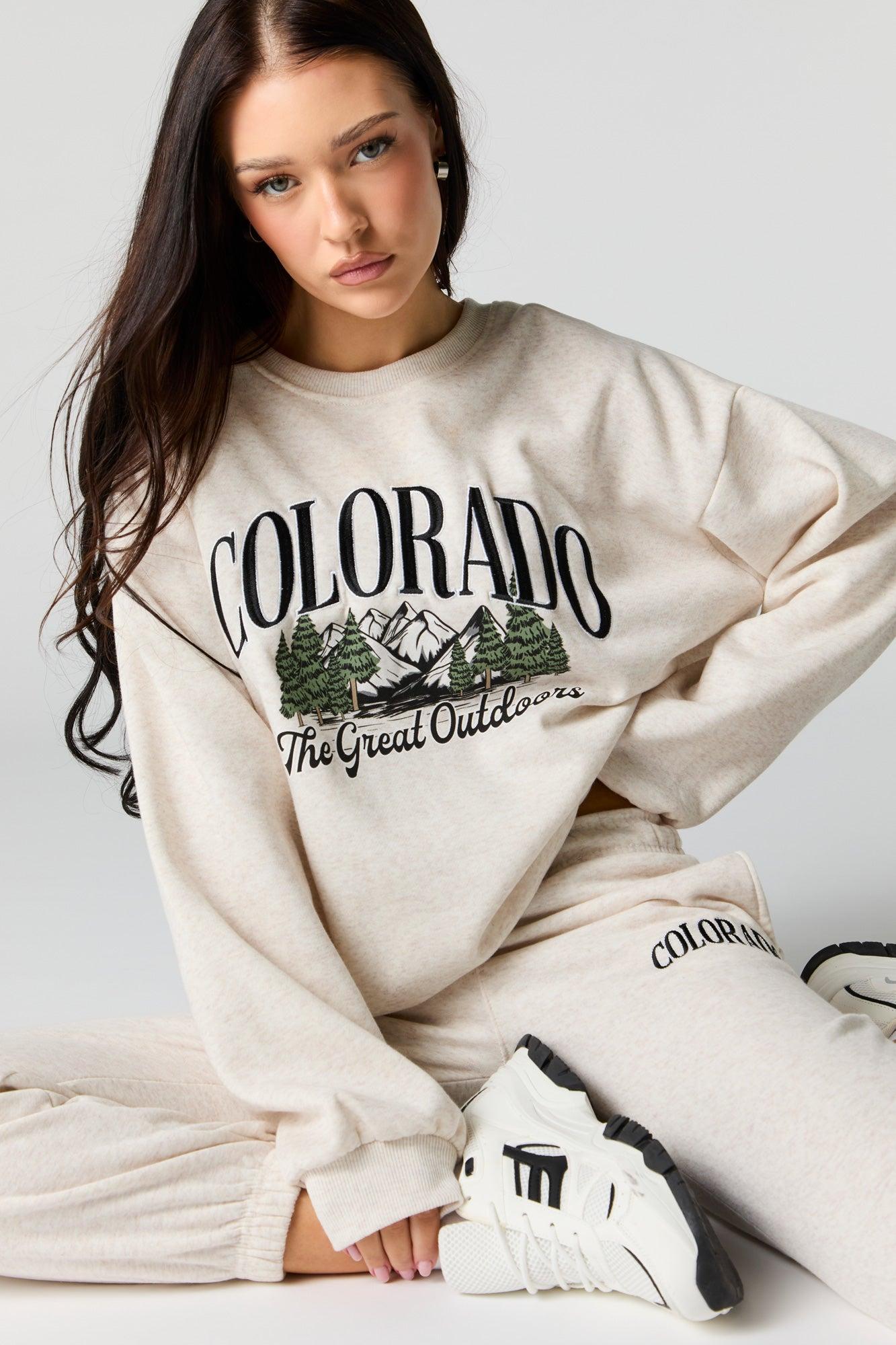 Oversized Destination Embroidered Fleece Sweatshirt Female Product Image