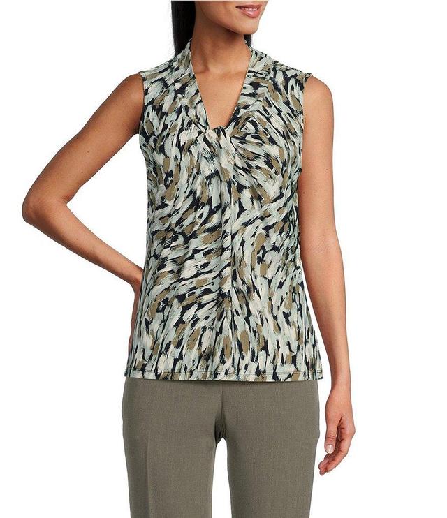 Kasper Stretch Printed Tie Neckline Sleeveless Blouse Product Image