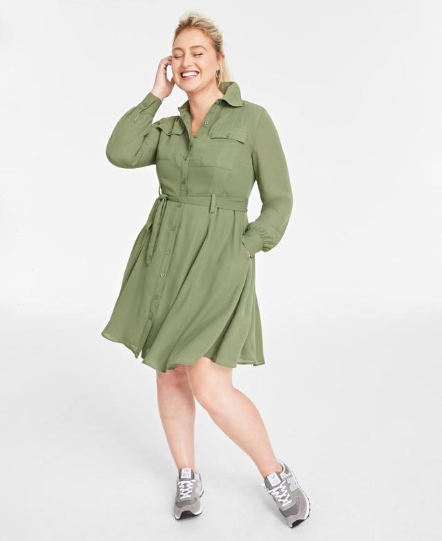 Womens Long-Sleeve Belted Shirtdress, Created for Macys Product Image