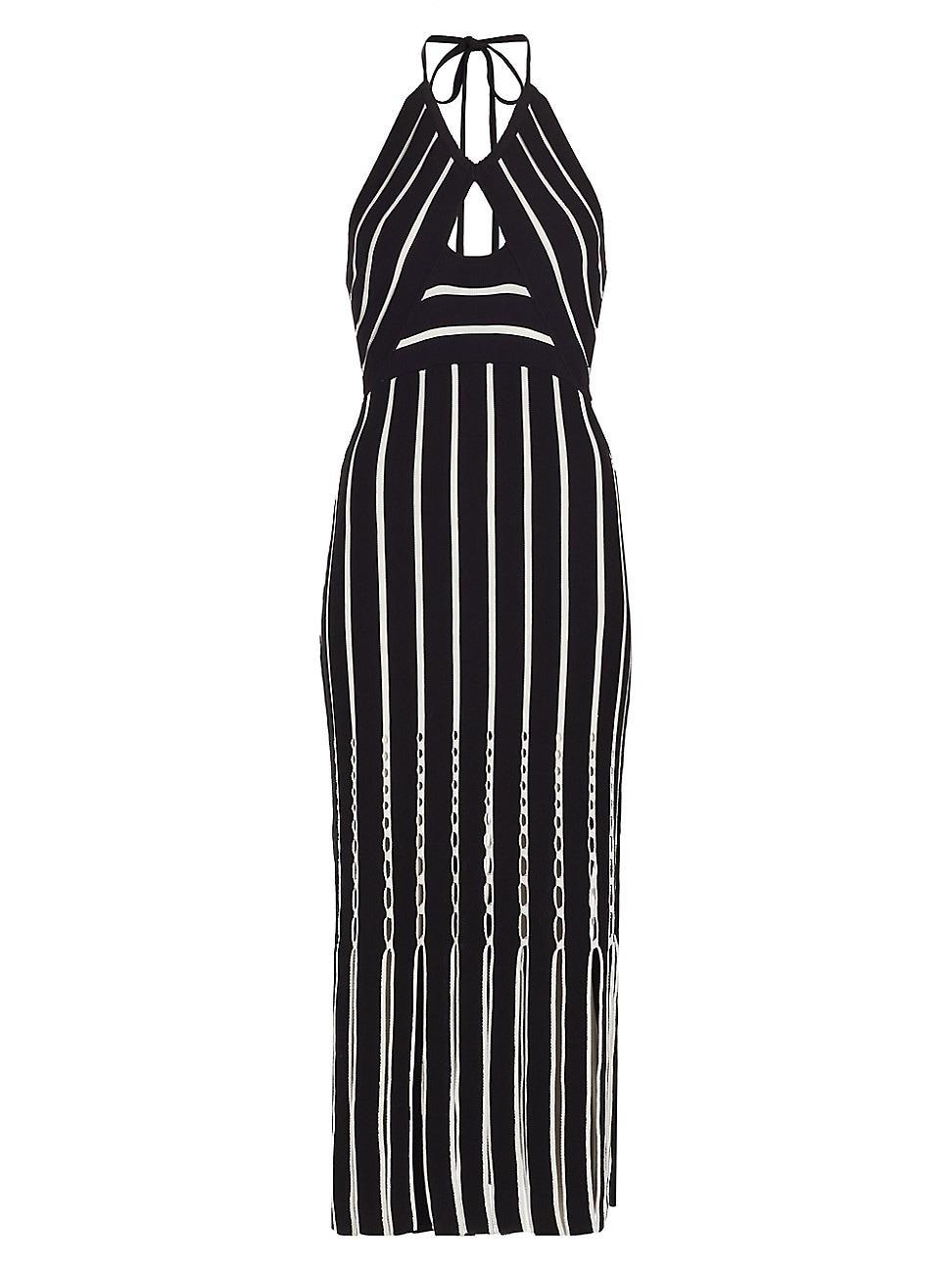 Womens Frida Fringed Striped Cotton Halterneck Midi-Dress Product Image