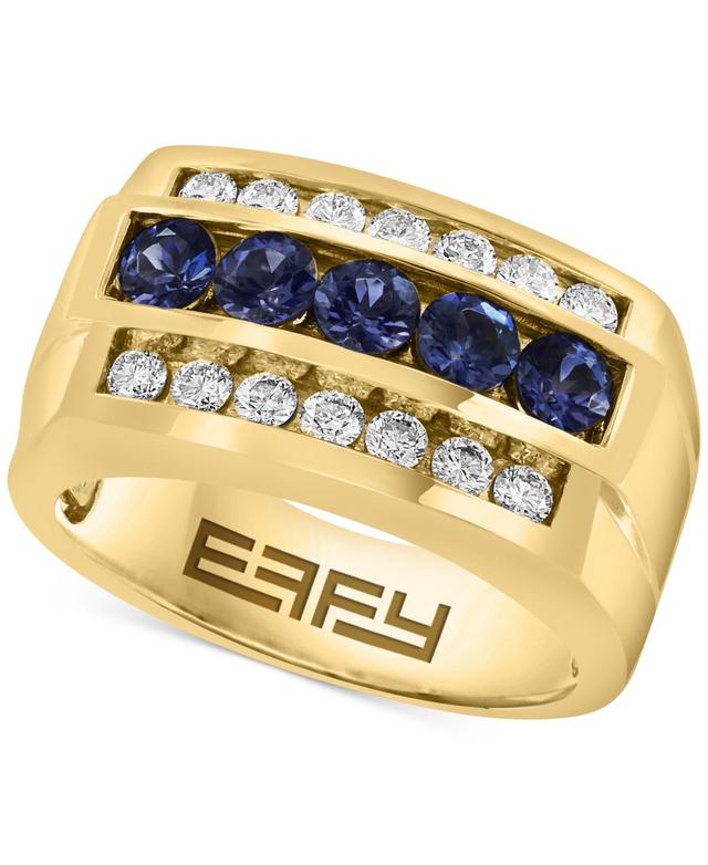 Effy Mens Sapphire (5/8 ct. t.w.) & White Sapphire (1-3/8 ct. t.w.) Three Row Ring in 10k White Gold Product Image