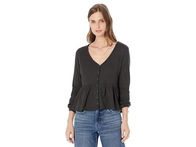 Lucky Brand Cloud Jersey Waffle Button Thru Top (Jet ) Women's Clothing Product Image