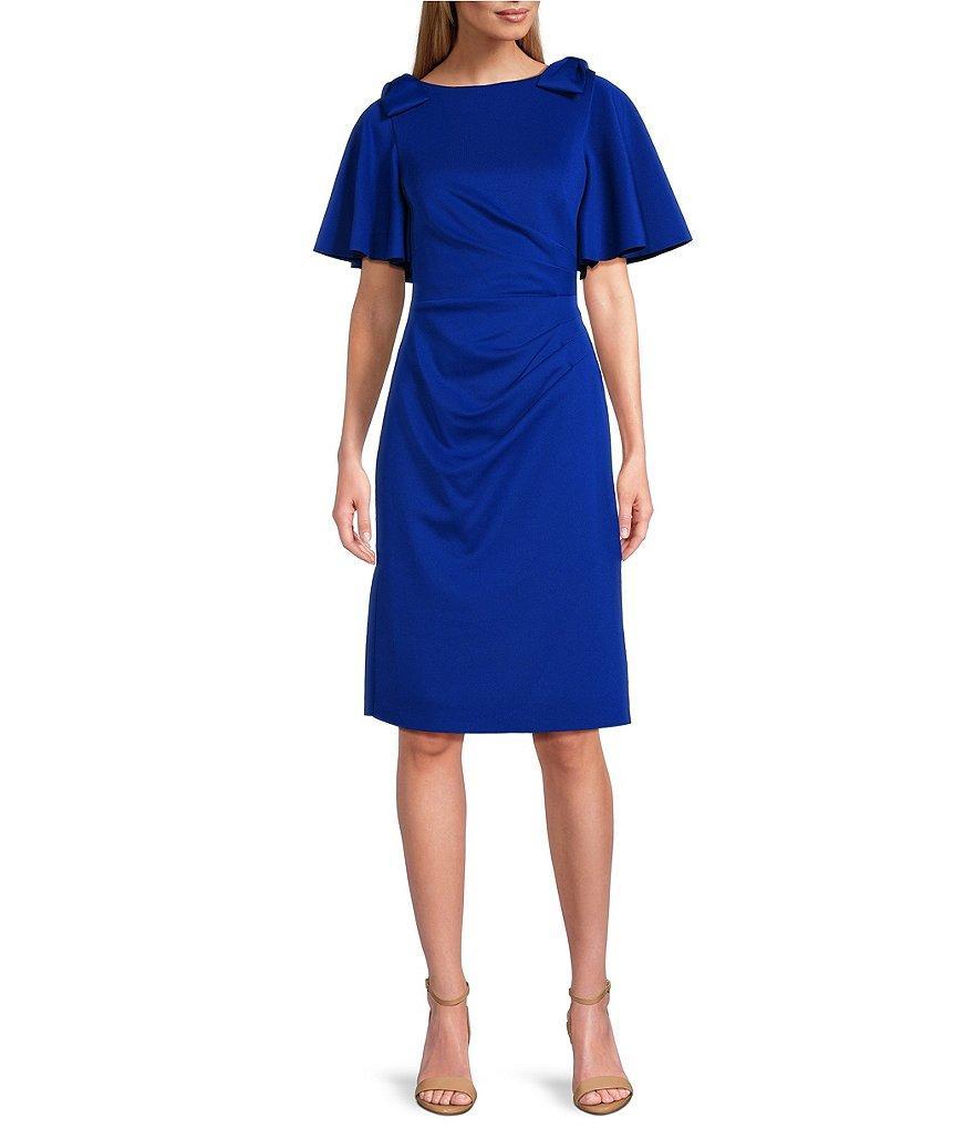 Jessica Howard Short Sleeve Boat Neck Bow Detail Ruched Sheath Dress Product Image