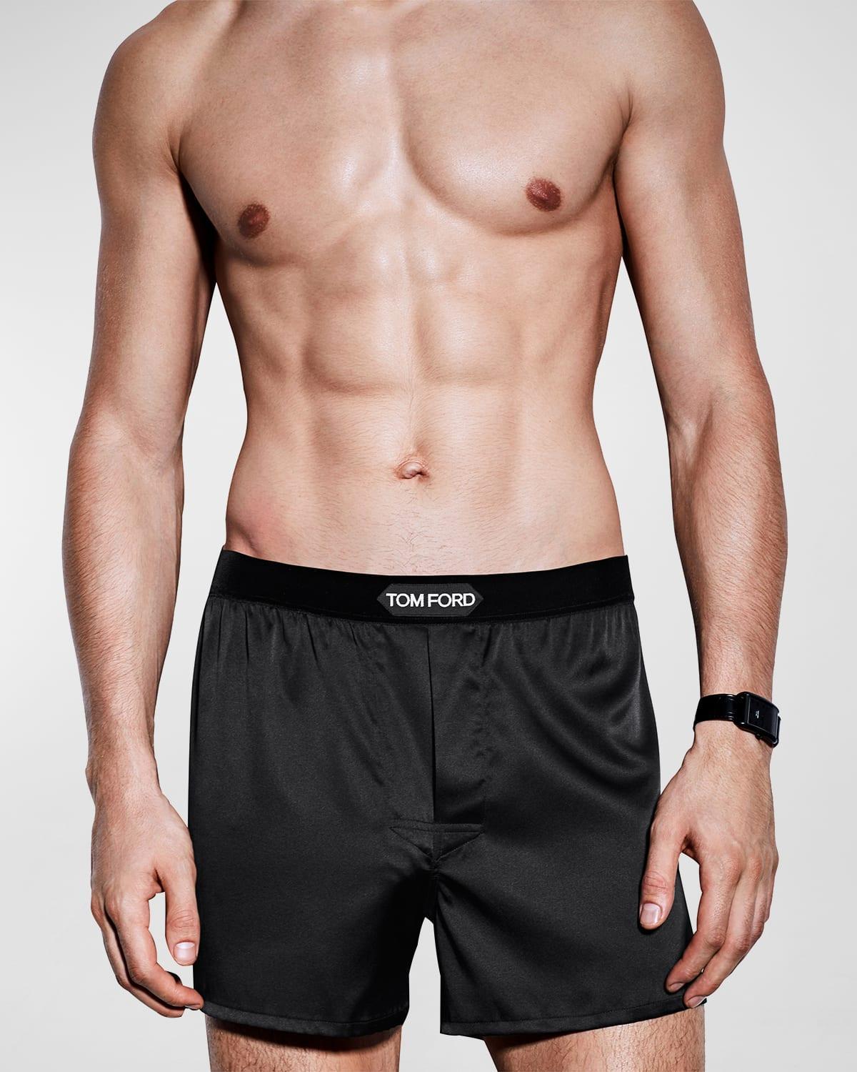 TOM FORD Men's Silk Jacquard Logo Boxers In Charcoal Product Image