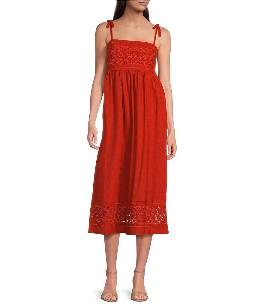 Calvin Klein Sleeveless Square Neck Linen Blend Midi Dress Product Image