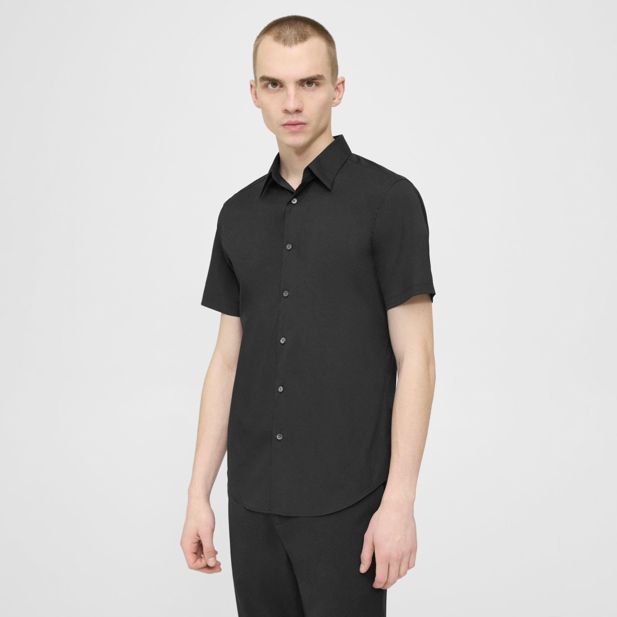 Black Good Cotton Sylvain Short-Sleeve Shirt | Theory Product Image