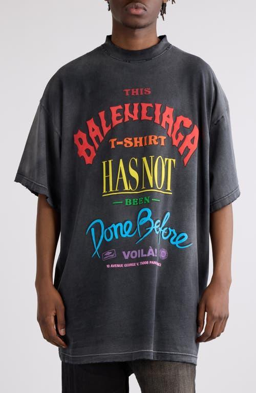 BALENCIAGA Gender Inclusive Oversize Distressed Logo Cotton T-shirt In Washed Out Black Product Image