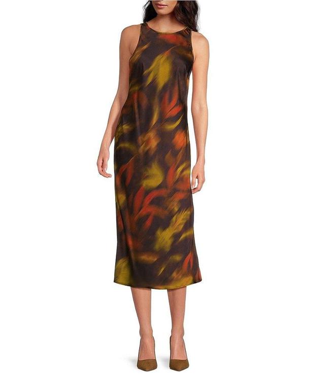 Gianni Bini Fiona Blur Satin Scoop Neck Sleeveless Slip Midi Dress Product Image