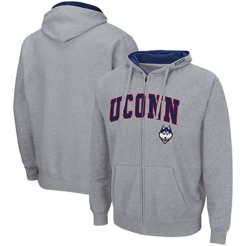 Mens Colosseum Heathered Gray UConn Huskies Arch and Logo 3.0 Full-Zip Hoodie Product Image