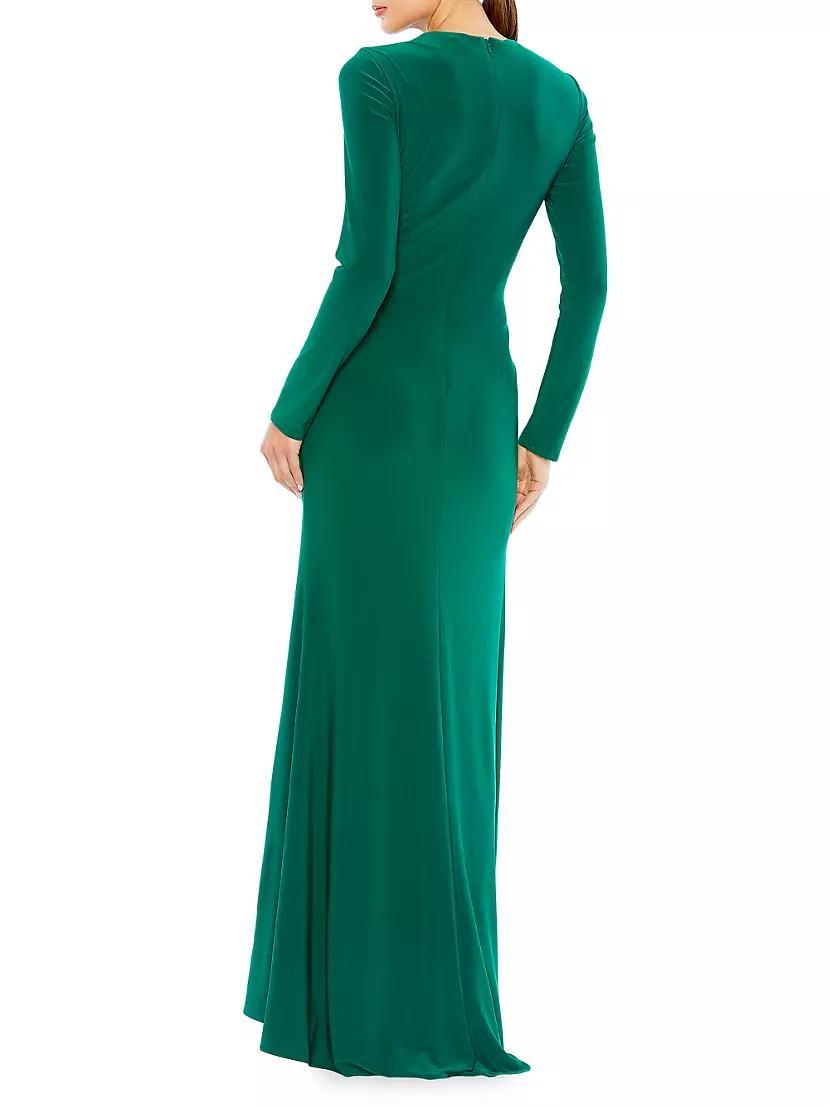 Long-Sleeve Draped Keyhole Gown Product Image