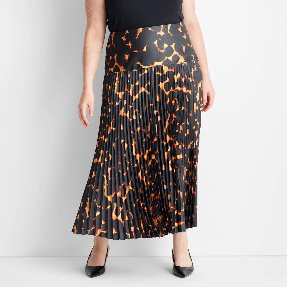 Womens Drop Waist Pleated Ankle Skirt - Future Collective Black Tortoise 4X product image