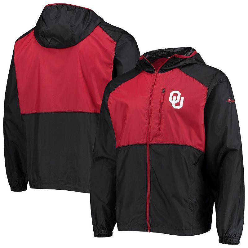 Mens Columbia Black/Crimson Oklahoma Sooners Flash Forward Hoodie Full-Zip Lightweight Windbreaker Product Image