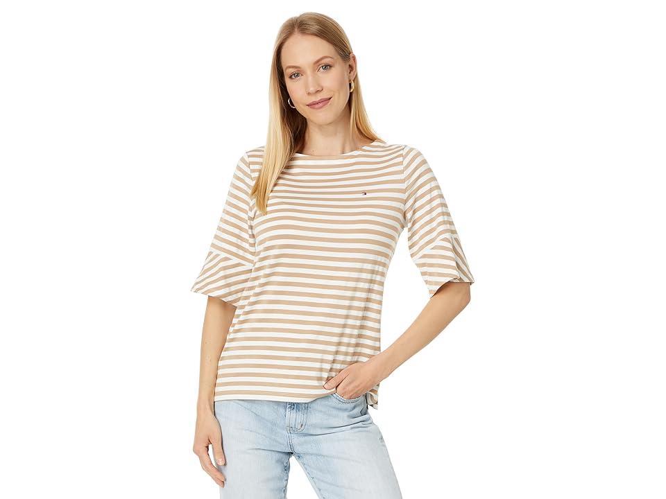 Tommy Hilfiger Striped Top With Flare Sleeve (Tannin Multi) Women's Clothing Product Image