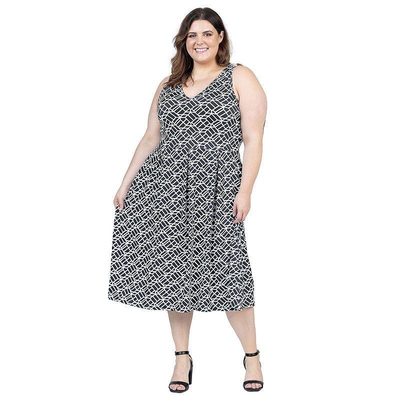 Plus Size 24Seven Comfort Midi Length Multicolor Sleeveless Pleated Pocket Dress, Womens Product Image