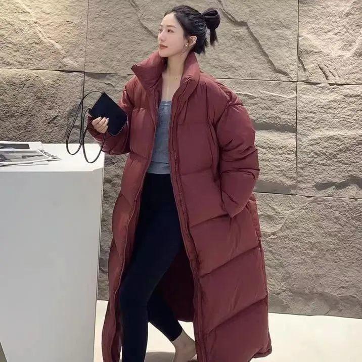 Stand Collar Plain Zip Long Puffer Coat Product Image