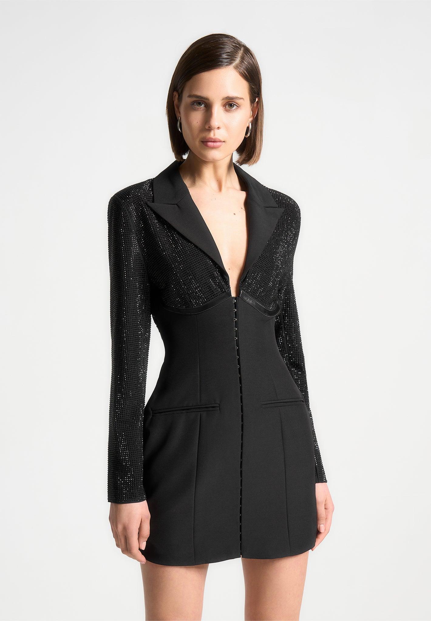 Rhinestone Corset Blazer Dress - Black Female Product Image