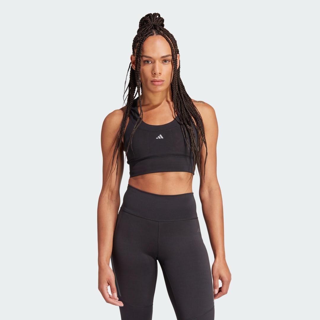 adidas Run Pocket Medium-Support Bra Semi Green Spark 2XS C-D Womens product image