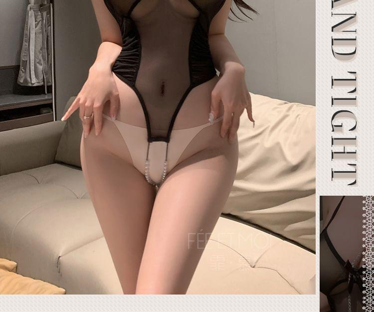 Lingerie Crotchless Sheer Mesh Bodysuit Product Image