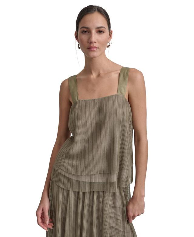 Women's Plissé Layered-Hem Sleeveless Top Product Image