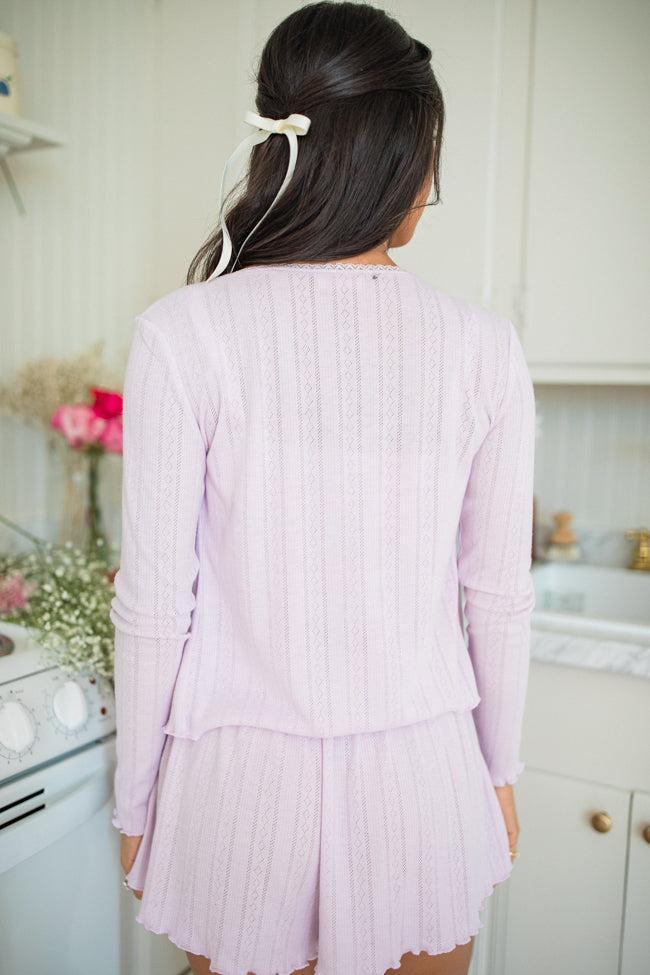 At This Time Lavender Pointelle Lounge Cami And Cardigan Product Image