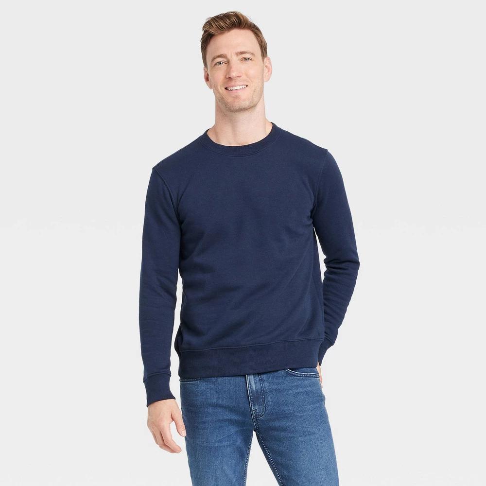 Mens Regular Fit Crewneck Pullover Sweatshirt - Goodfellow & Co Navy Blue L Product Image