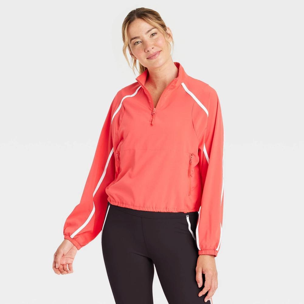 Womens Woven Piped 1/2 Zip Windbreaker - JoyLab Coral Red XXL Product Image