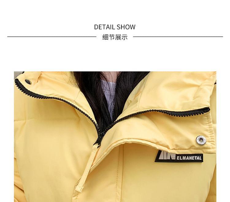 Hooded Lettering Patchwork Puffer Jacket Product Image