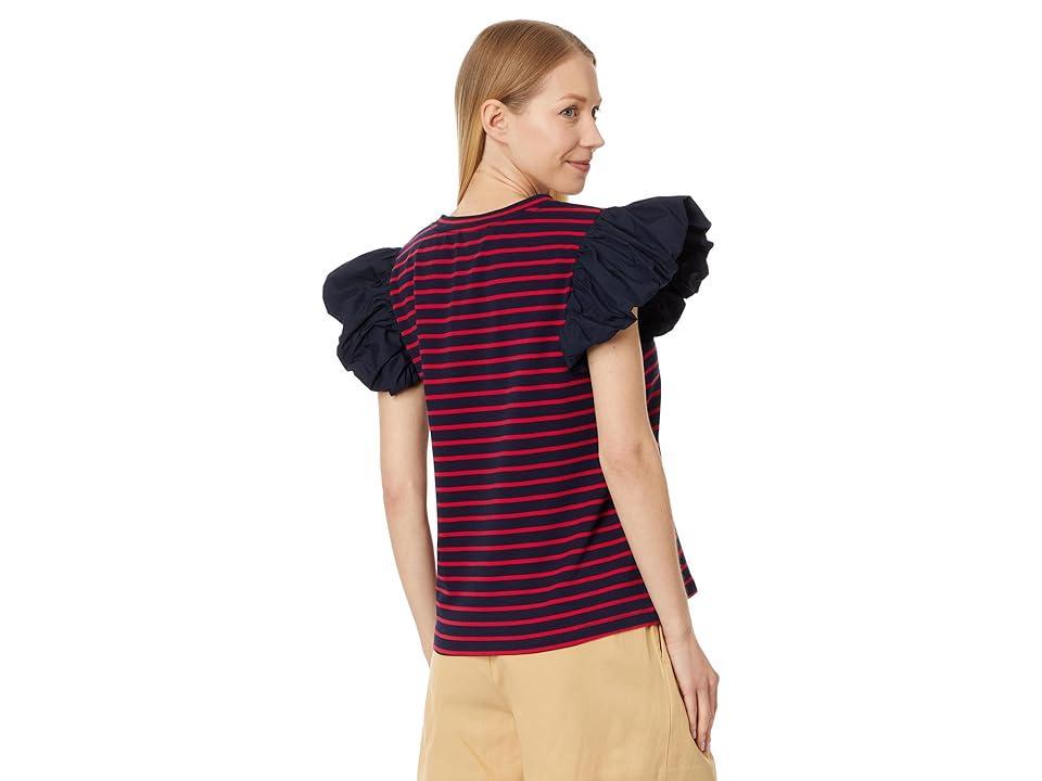 English Factory Mixed Media Stripe Ruffle Sleeve Top Product Image