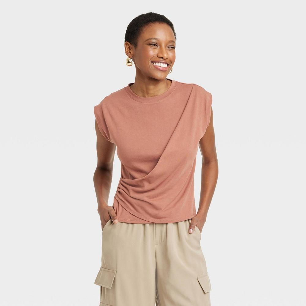 Womens Slim Fit Drape Wrap T-Shirt - A New Day Brown M Product Image