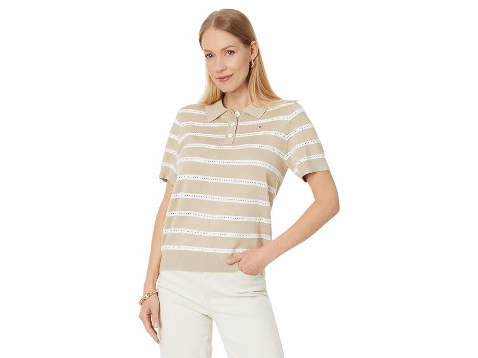 Tommy Hilfiger Short Sleeve Textured Stripe Polo Sweater Combo) Women's Sweater Product Image