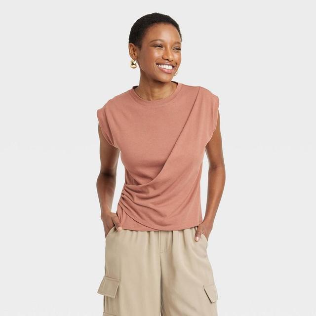 Womens Slim Fit Drape Wrap T-Shirt - A New Day Brown L Product Image