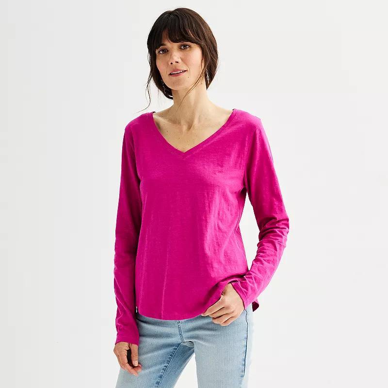 Petite Sonoma Goods For Life Everyday Long Sleeve V-Neck T-Shirt, Womens Product Image