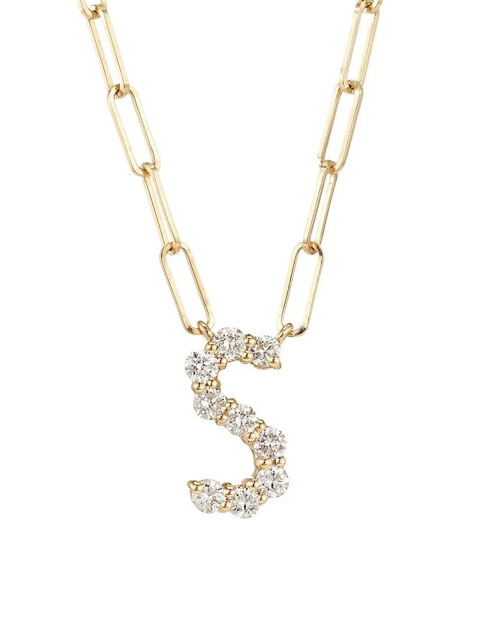 Womens 14K Yellow Gold & 0.40 TCW Diamond Large Initial Pendant Necklace Product Image