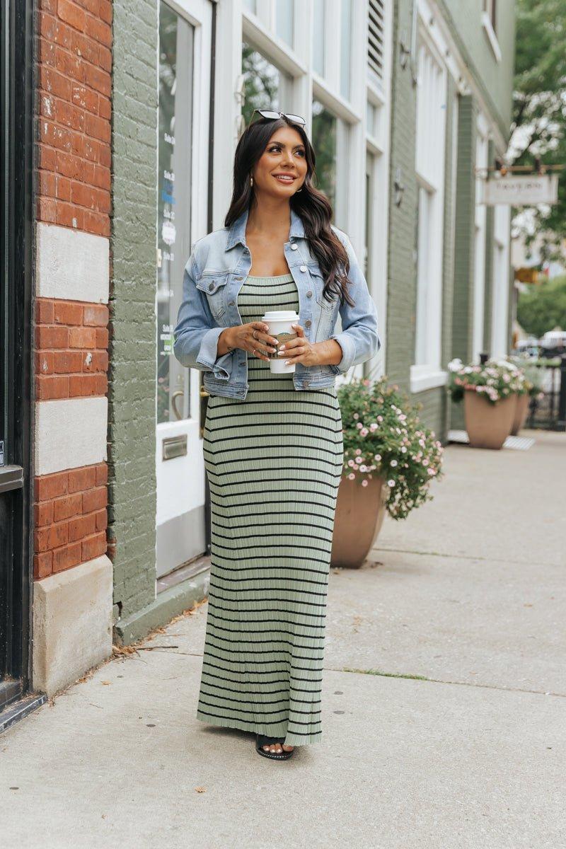 Light Green Striped Tank Maxi Dress - FINAL SALE Product Image