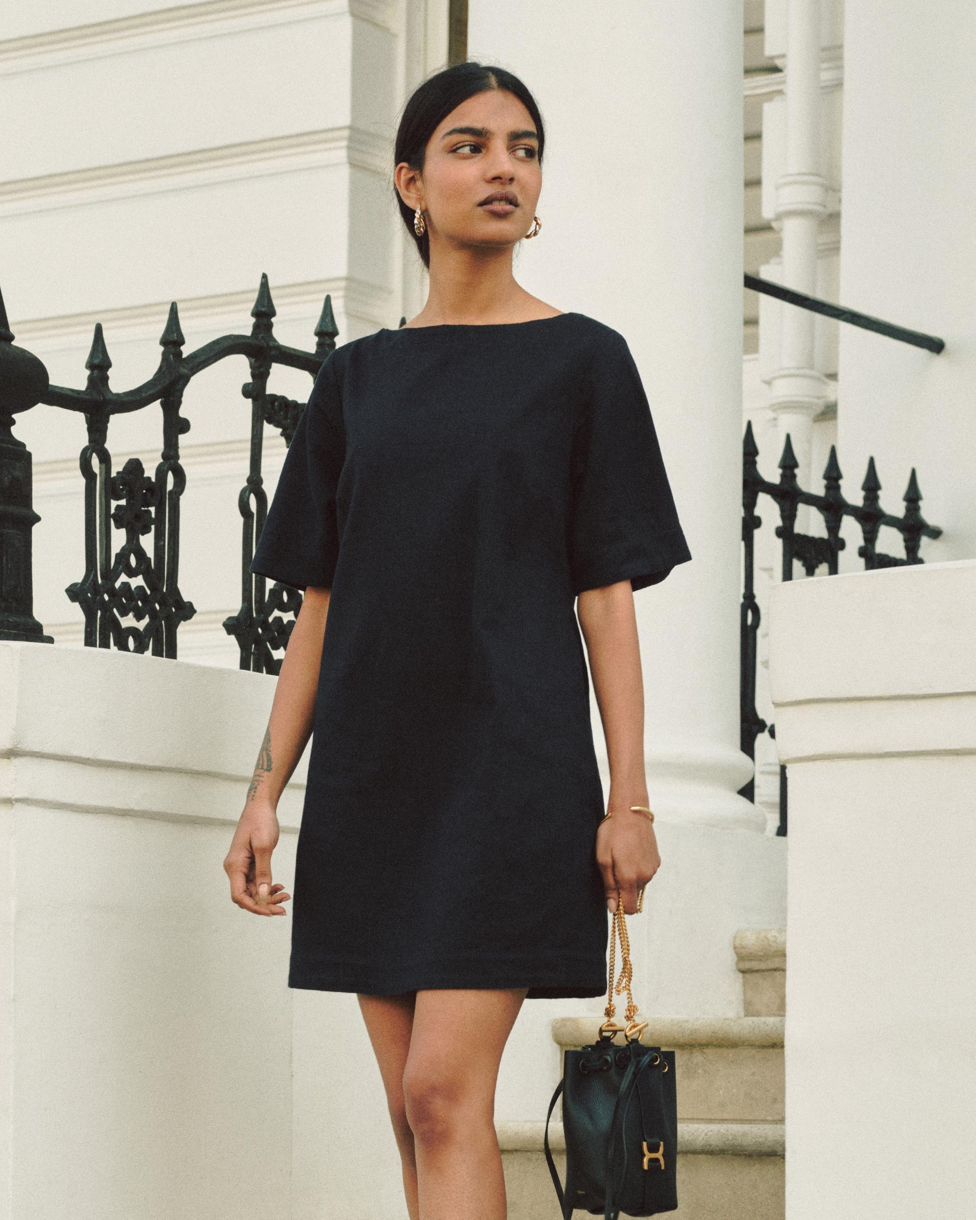 Short-Sleeve Linen-Blend Shirt Dress Product Image