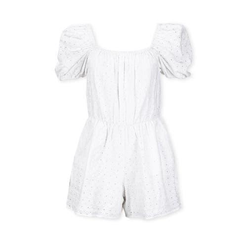 Hope & Henry Womens Organic Cotton Puff Sleeve Eyelet Romper Product Image