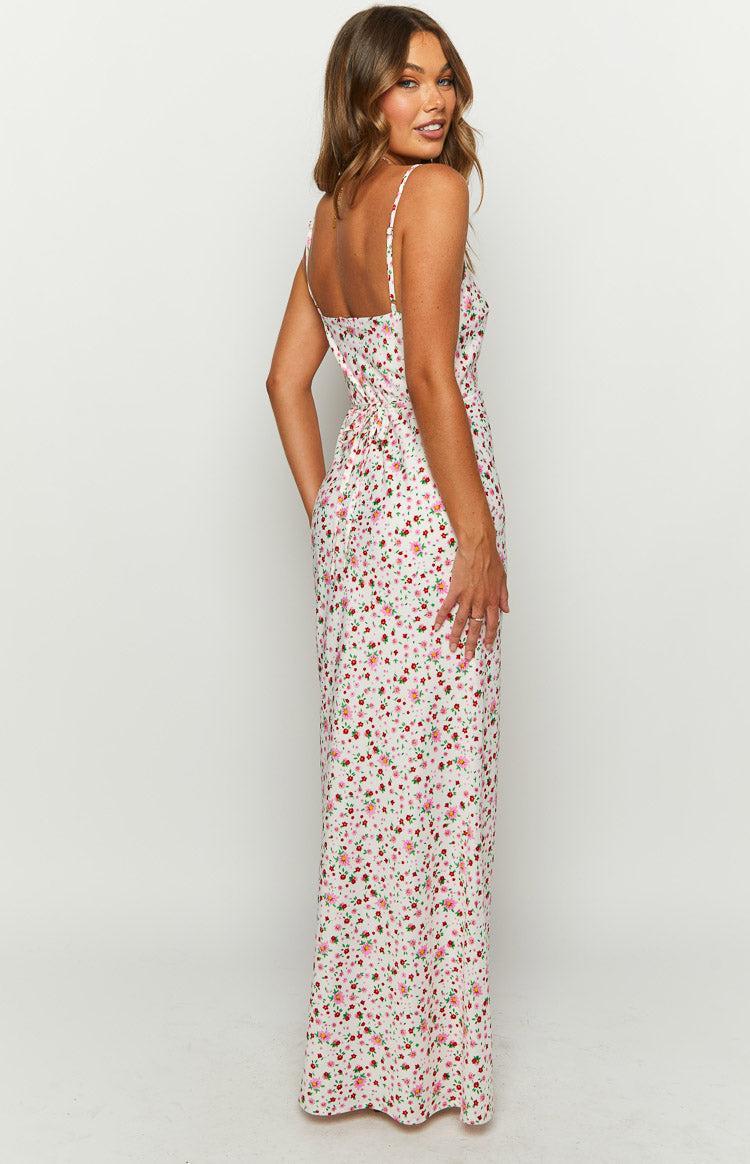 Renesmee White Floral Satin Maxi Dress Product Image